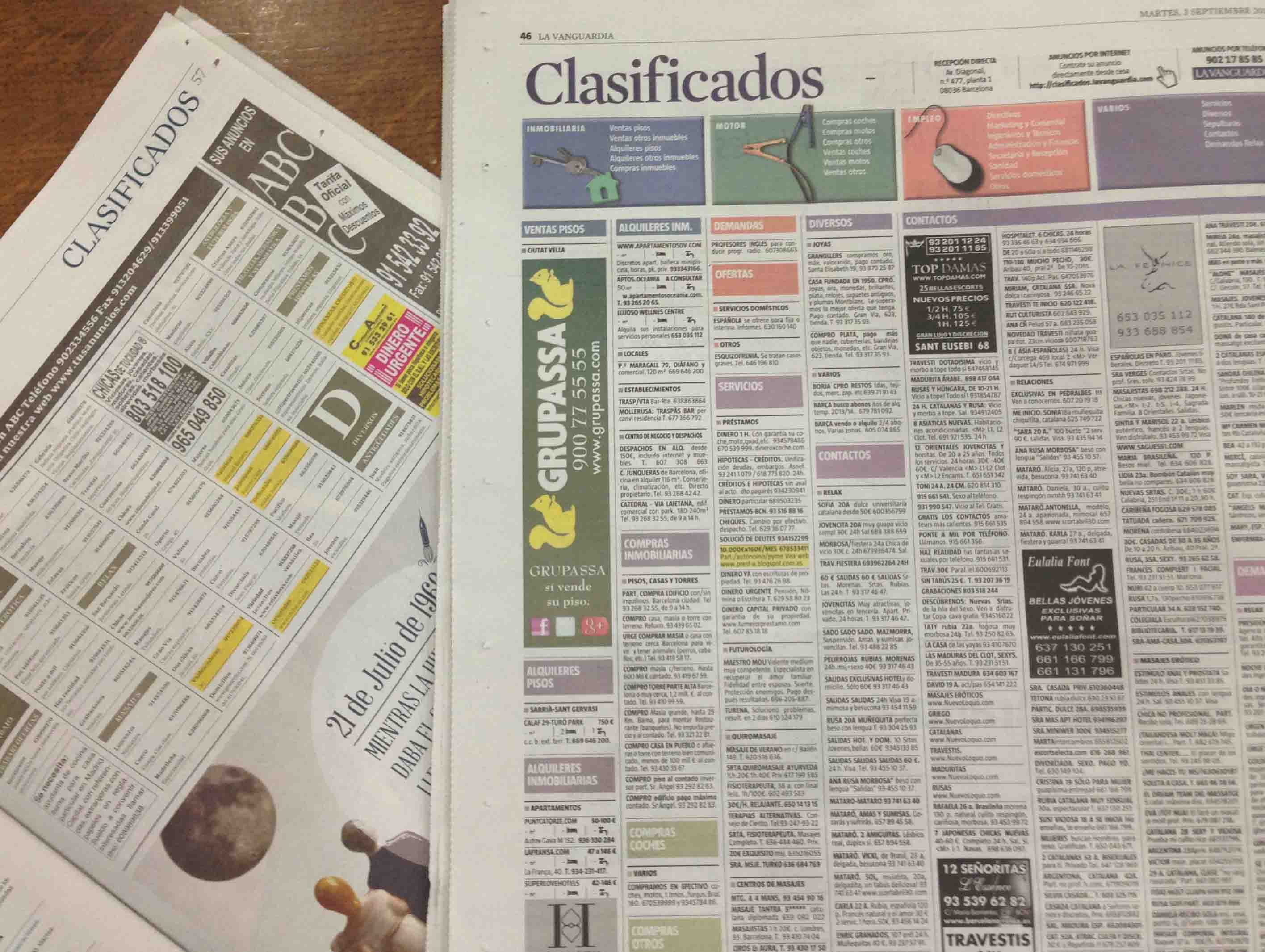 Anuncios contactos en ABC y La Vanguardia